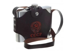 Фляжка 32oz в коричневом чехле с гербом СССР