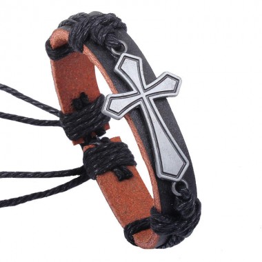 Кожаный браслет с крестом