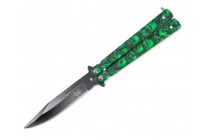 Нож бабочка "Зеленые черепа"